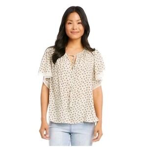 Karen‎ Kane Countryside Floral Flutter Sleeve Tie Neck Blouse Size Small
